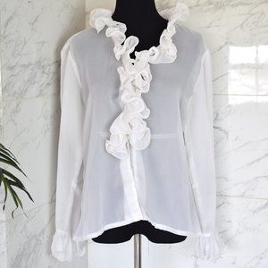 Vintage 60s Fritzi White Sheer Ruffle Blouse Top